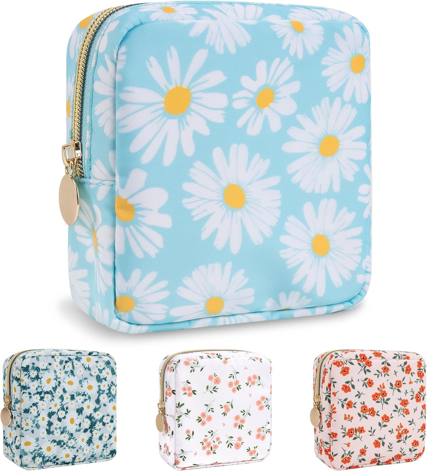 Floral Makeup Bag - Cute Pink Nylon Zipper Pouch for Travel | Waterproof Cosmetic Organizer for Women