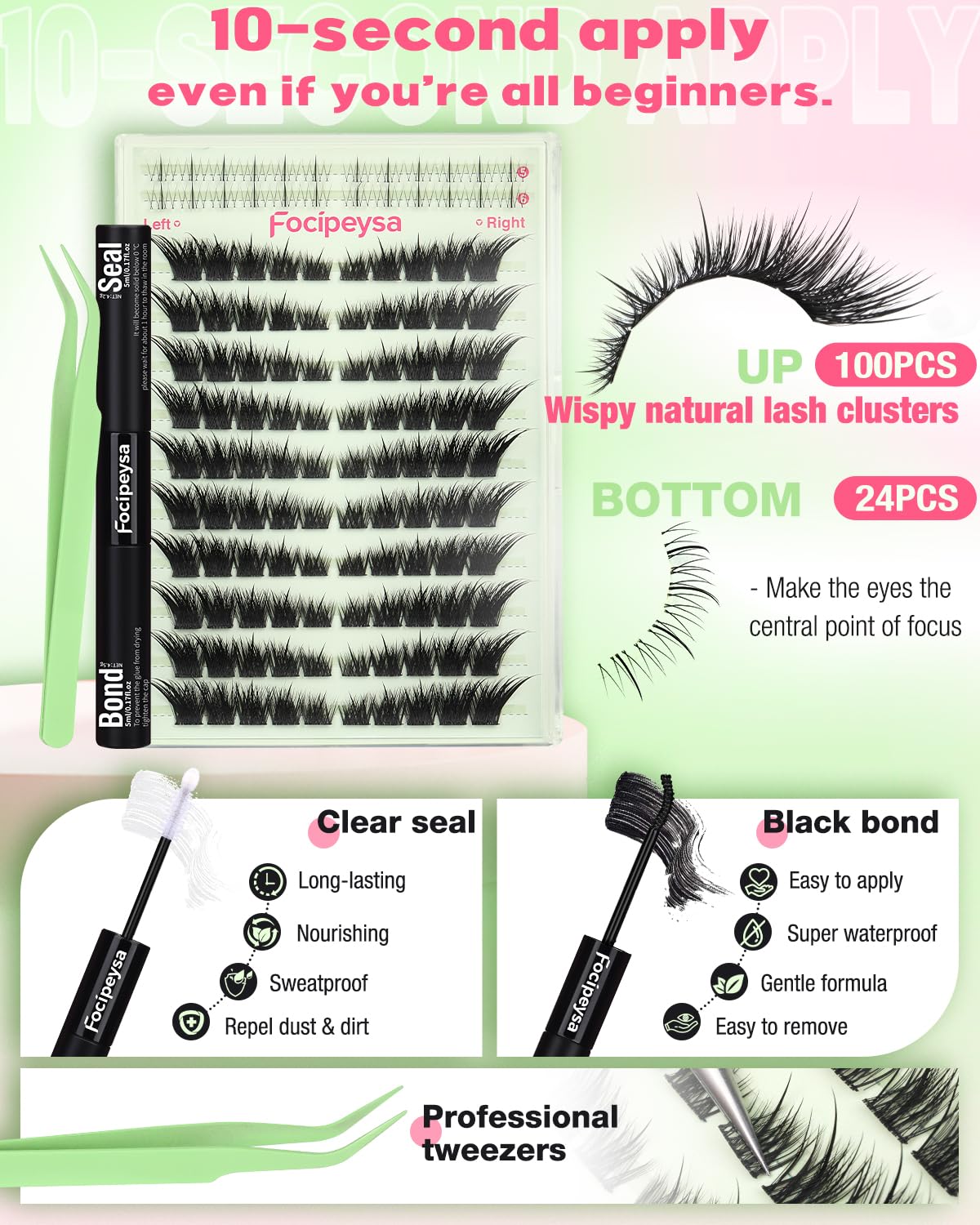 Fox Eye Lash Clusters - Wispy Cluster Eyelashes Kit with 10-18mm Lengths | DIY Extensions, Bond & Tweezers Included