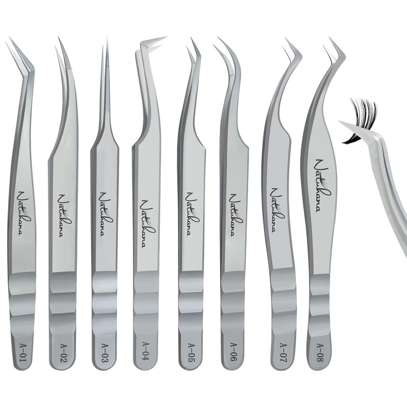 Natuhana High Precision Lash Tweezers for Individual and Volume Eyelash Extensions Premium Stainless Steel Curved Fiber Tip Professional Isolation Tweezer