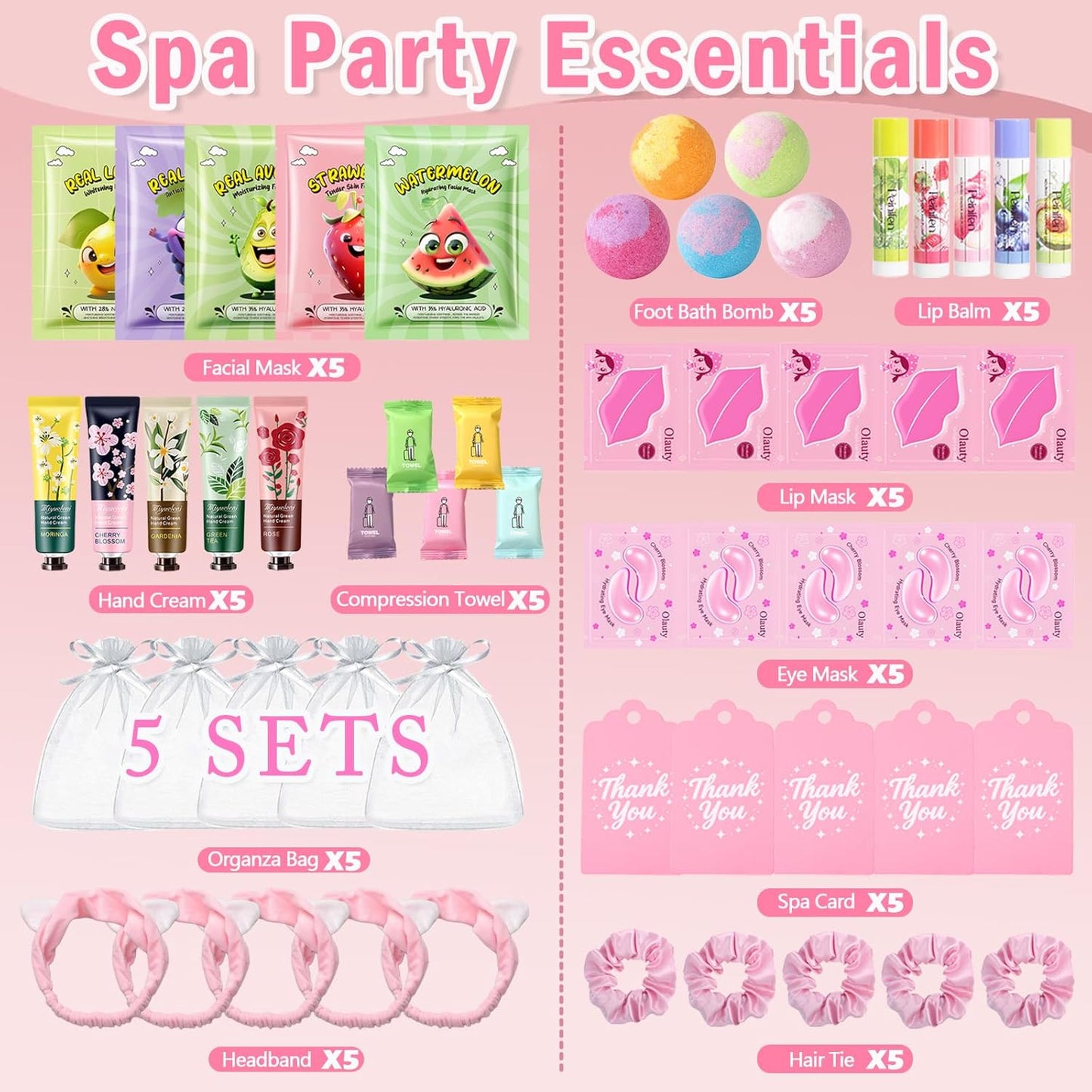 Spa Party Supplies for Girls - 55PCS Spa Favors with Face Masks, Hand Cream & Foot Bath Bombs | Perfect for Birthday Sleepovers