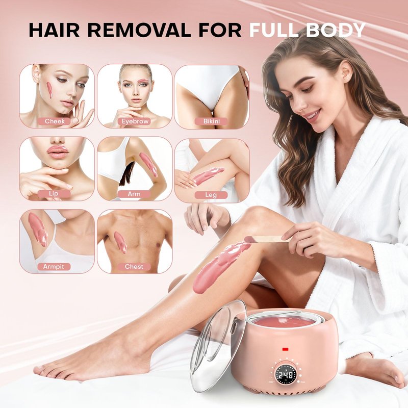 TIKESI Waxing Kit for Women and Men, Digital Wax Warmer with 14OZ 5 Bags Hard Wax Beads, at Home Wax kit for Full Body, Face, Eyebrows, Bikini, Legs, Brazilian & Sensitive Skin (Blush)