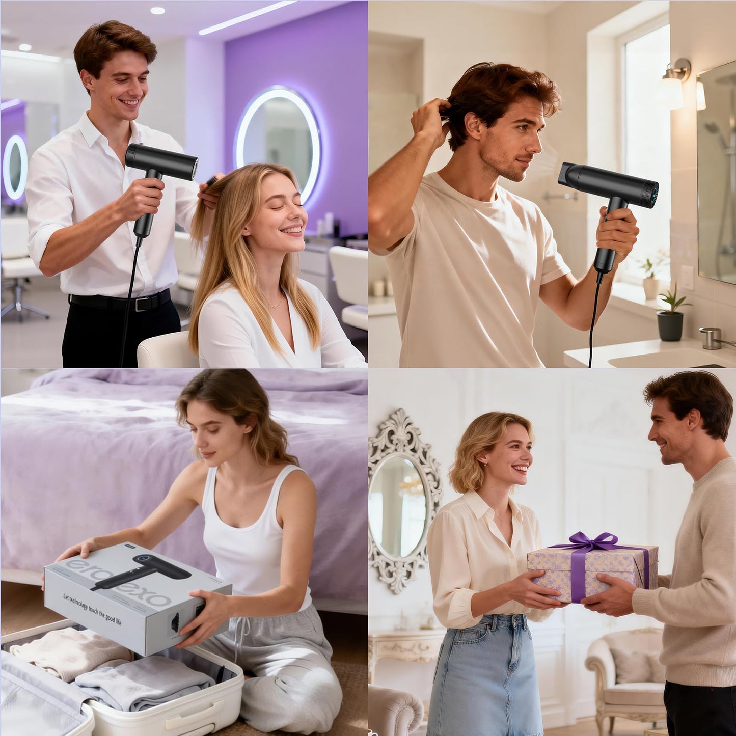 EROFEXO High Speed Hair Dryer, Metal Body Blow Dryer with Diffuser & Nozzle, 110,000 RPM Brushless Motor for Fast Drying, 300 Million Negative Ions Hair Dryer, Travel Hairdryer for Women & Men