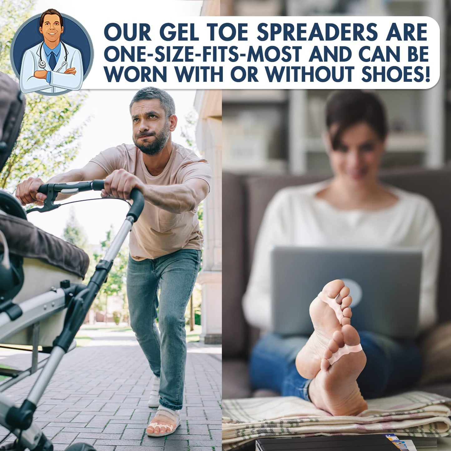 Dr. Frederick's Original Gel Toe Spreaders - 2 ct - Soft Toe Spacers for Bunions & Overlapping Toes - Pain Relief Orthotic for Men & Women - One Size