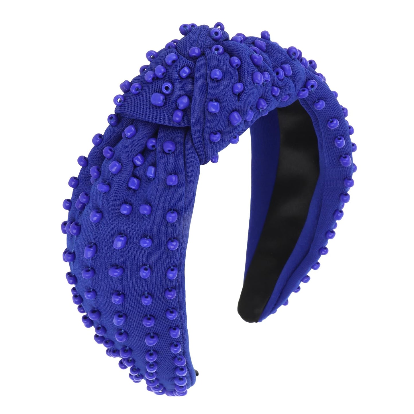 YISSION Royal Blue Knotted Headband for Women - Wide Beaded Hair Hoop, Stylish Hair Accessory for Daily Wear, Parties & Casual Outfits