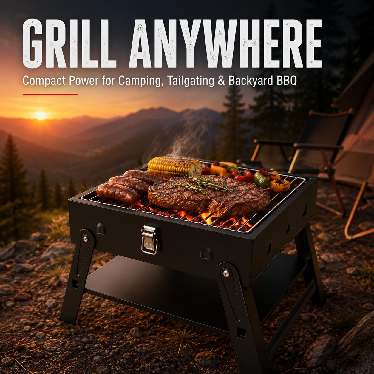 Small Portable BBQ Charcoal Grill: Mini Foldable Table Top Barbecue Grills with Fire Starter Kit for Outdoor Cooking, Fathers Day Birthday Grilling Gift for Men Dad Husband