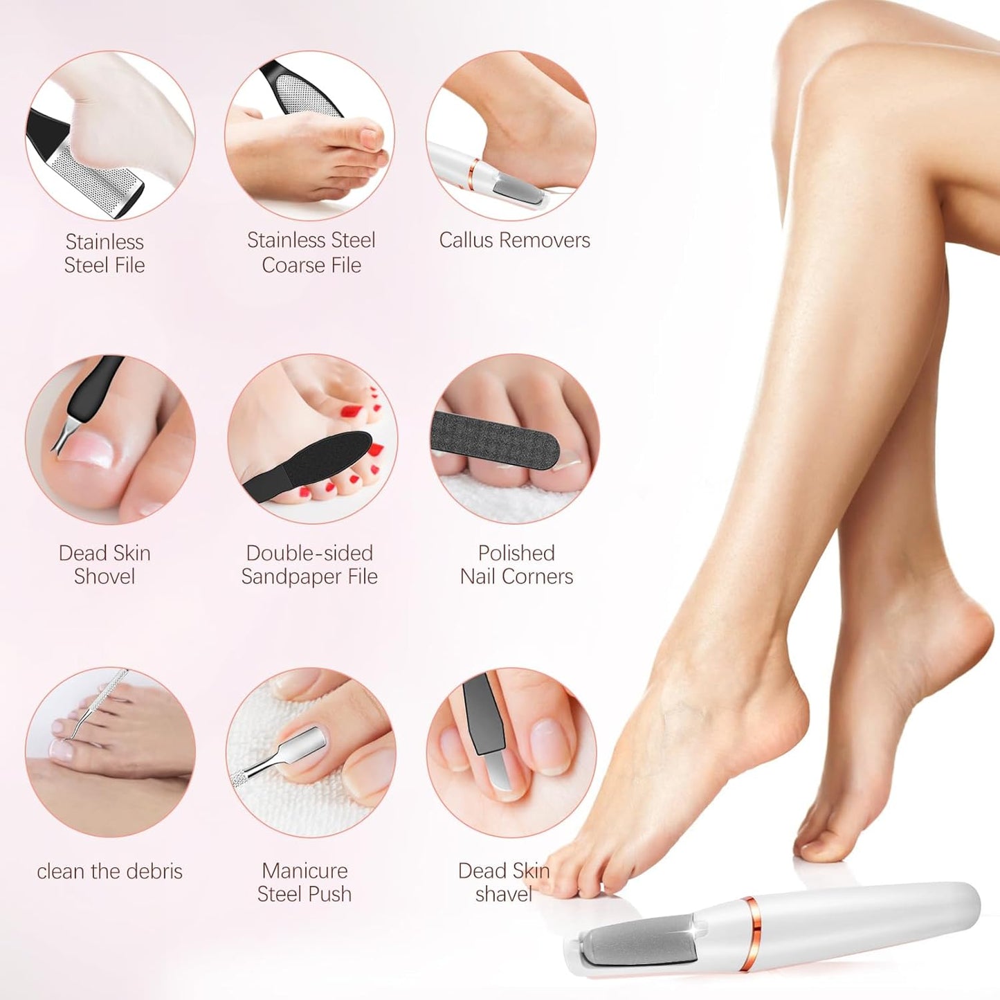 Electric Callus Remover - Rechargeable Pedicure Kit with 12 Tools | Smooth Feet & Remove Dry Skin (White)