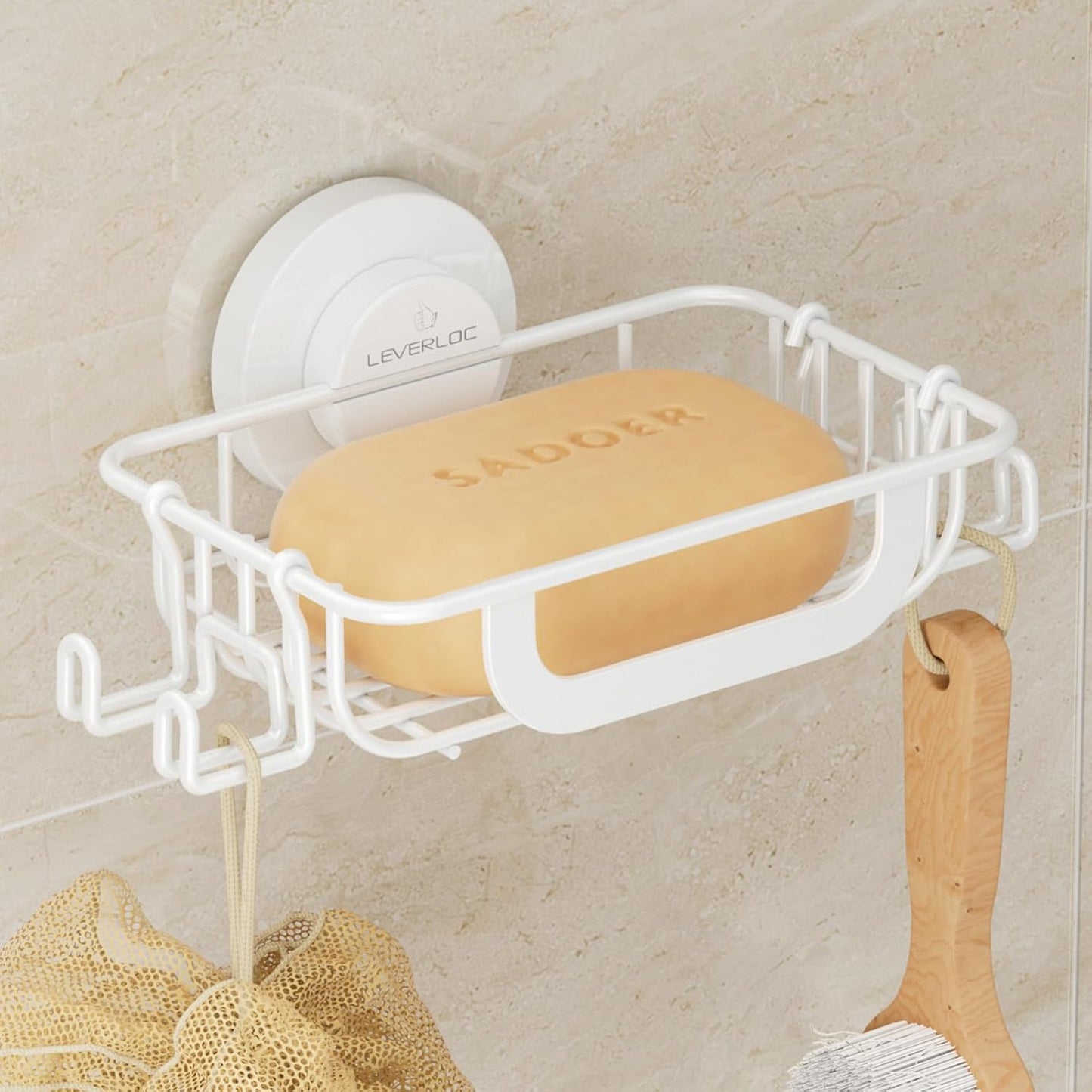LEVERLOC Bar Soap Holder - Rustproof Stainless Steel Shower Soap Dish with Hooks | Black