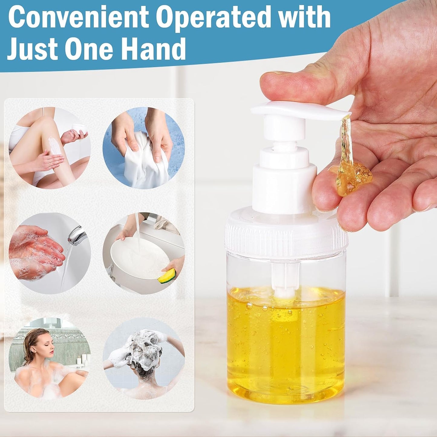 Pump Bottle Dispenser - 4oz Refillable Lotion Containers | Clear Plastic Wide Mouth Jars - 4 Pack for Shampoo & Body Wash