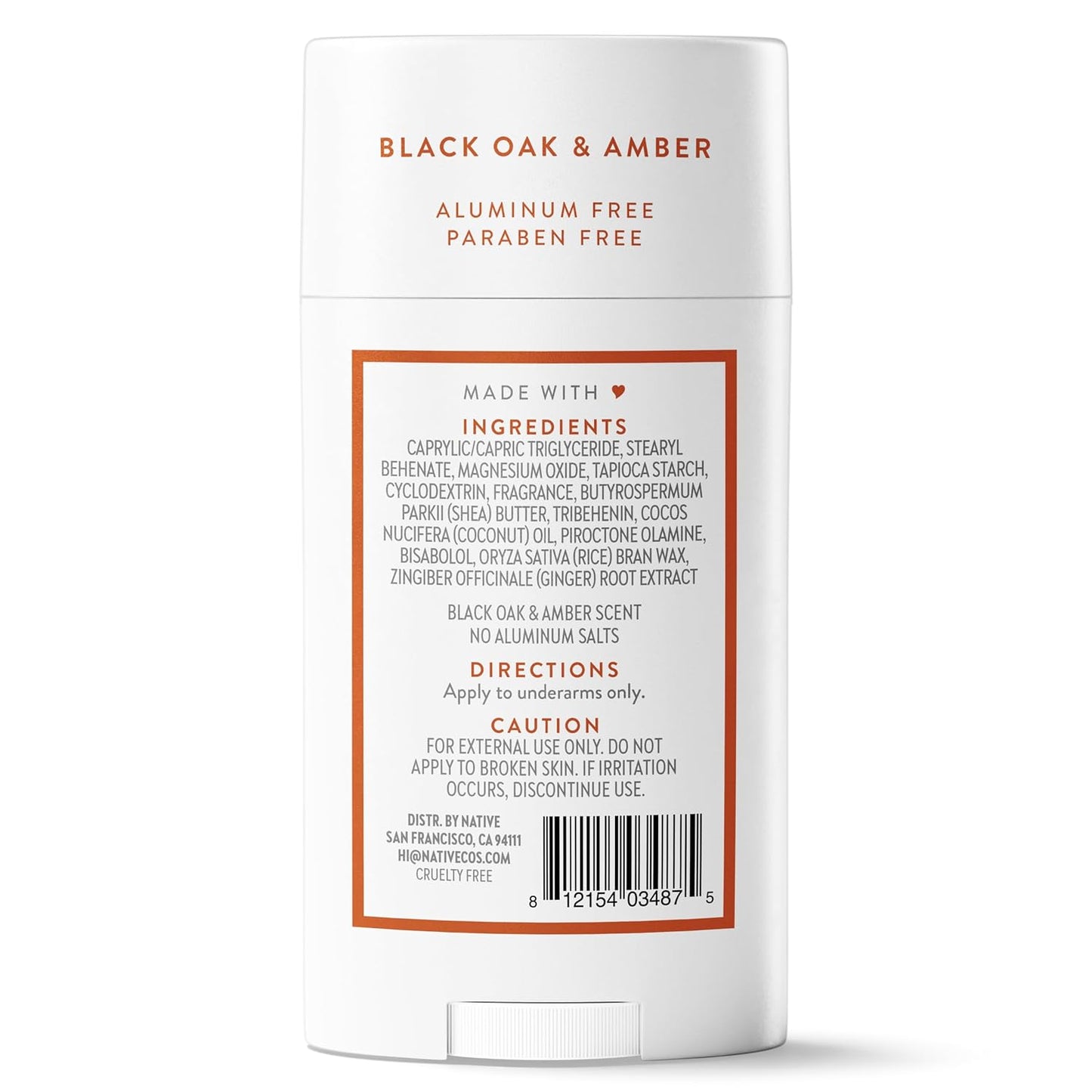 Native Deodorant - Aluminum-Free Odor Control for Men & Women | Black Oak & Amber, 2.65oz