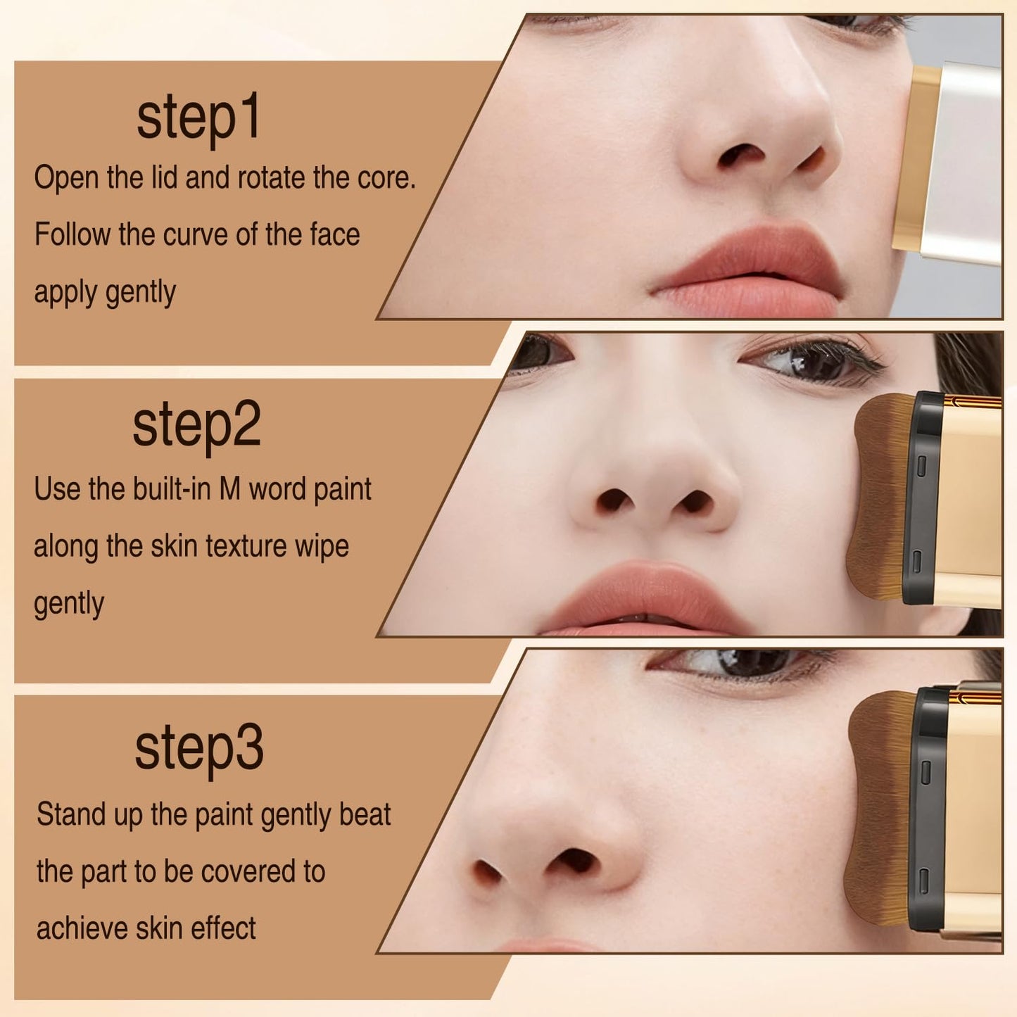 Dual-Ended Concealer Foundation Stick - Korean 3-in-1 Makeup Tool for Flawless Finish | Sweat-Proof, All Skin Types (#03 Pinkish Beige)