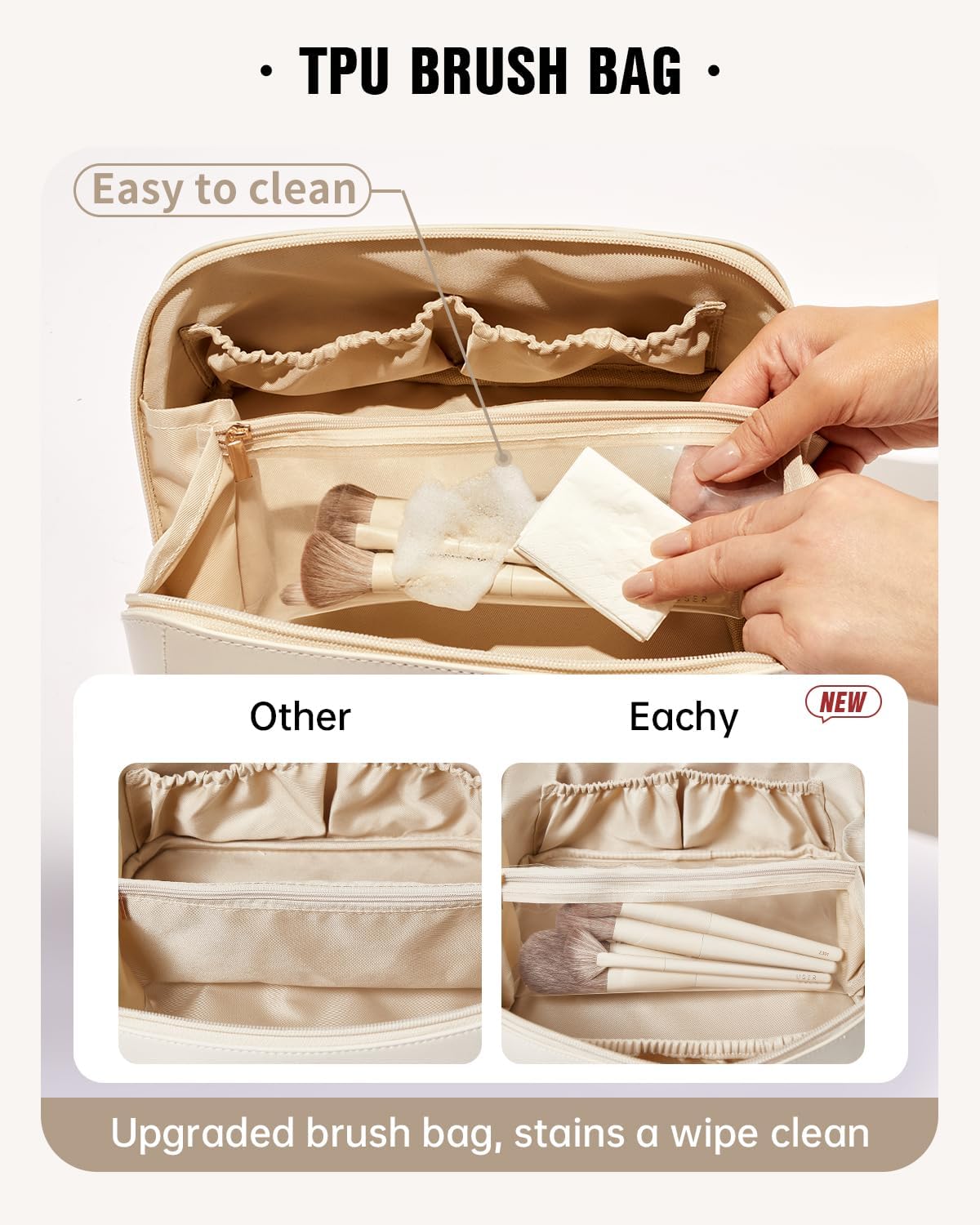 Travel Makeup Bag - Large Capacity Waterproof PU Leather Cosmetic Organizer for Skincare & Brushes | Portable Toiletry Bag
