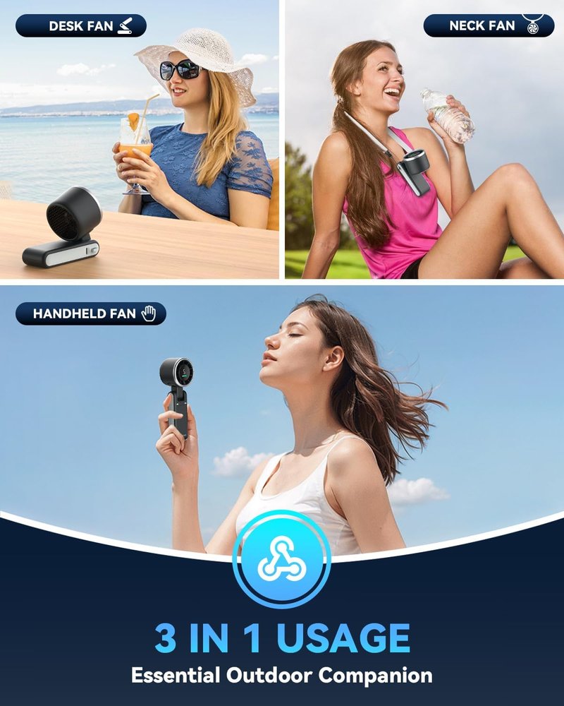 Portable Handheld Turbo Fan - USB-C Rechargeable, 5-Speed Cooling | 12-Hour Battery Life, Ideal for Travel & Outdoor Activities (Black)
