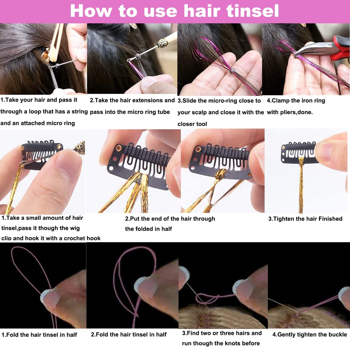 Hair Tinsel 16 Colors 3200 Strands Glitter Tinsel Hair Extensions Kit with Tools Heat Resistant Sparkling Shiny Fairy Hair Accessories for Girl Kid Women 50 Inch