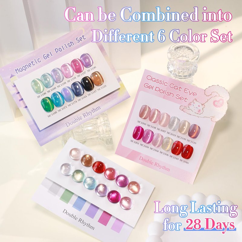 Double Rhythm 28Pcs 0.5Oz Cat Eye Gel Nail Polish Set Same Color Same Bottle Magnetic Gel Polish Kit Nail Art Manicure Salon DIY at Home (Silver Gold Red Black-T24-7)
