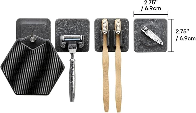Tooletries 4-in-1 Tile Series - Silicone Toiletry Organizer with Secure Holders | Charcoal