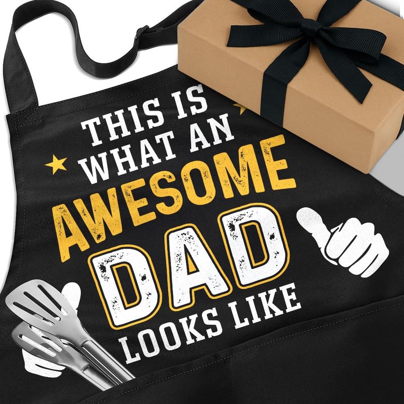 Wrappiness Funny Apron for Men, Dad, Husband - Awesome Dad - Adjustable BBQ Cooking Grilling Chef Apron with Pockets - Gift for Fathers Day Birthday Christmas