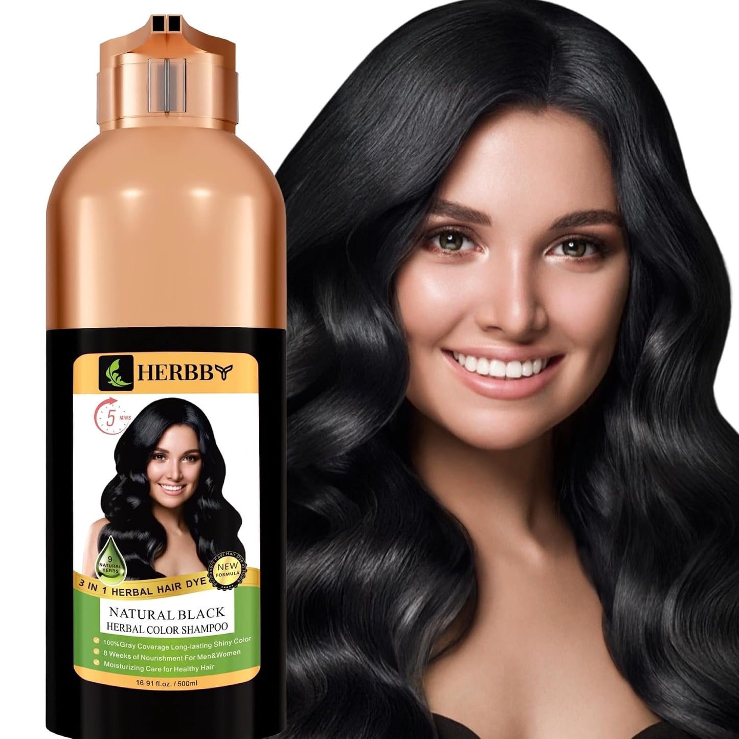 Hair Color Shampoo for Gray Coverage | 9 Herbal Extracts, Long-Lasting Shine - 500ml Tiger Brown