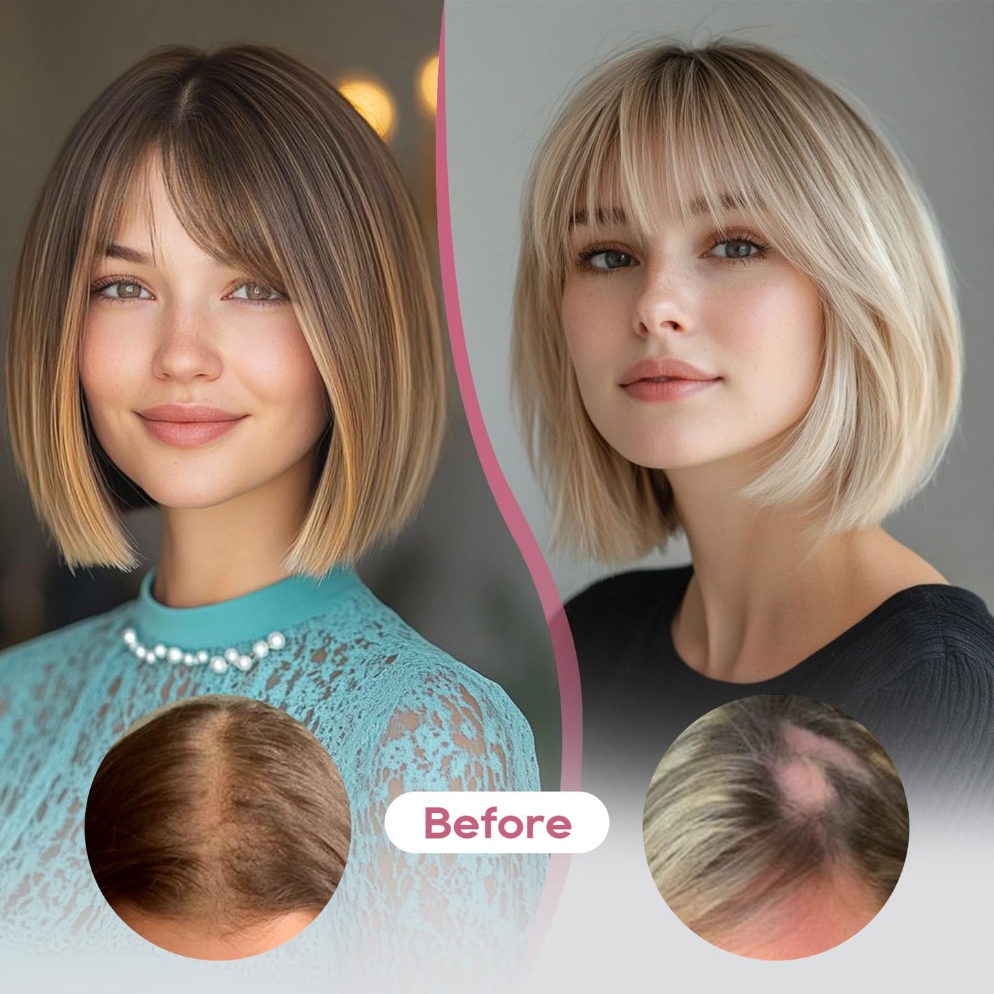 REECHO Hair Toppers for Women Real Human Hair, Seamless Human Hair Toppers with Bangs, 360° 3D Cover Clip in Bangs Hair Extensions for Daily Wear, Chocolate Brown
