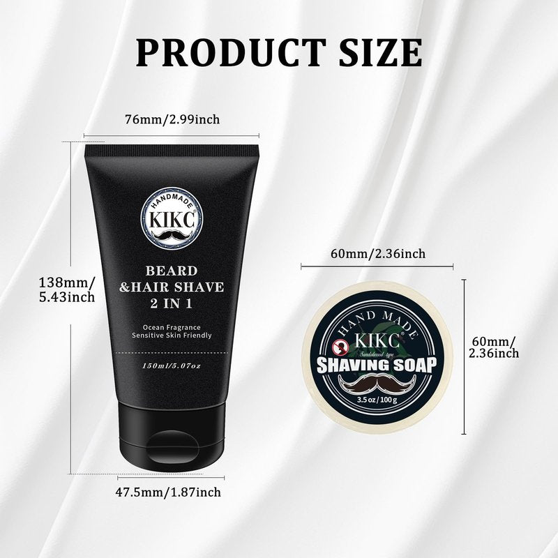 KIKC Shaving Soap and Shaving Cream Kit,Sandalwood Scent Shave Soap for Men,Shave Cream with Ocean Fragrance, a 3.5oz Soap, a 2 in 1 Shave Cream 150ml for Wet Shaving