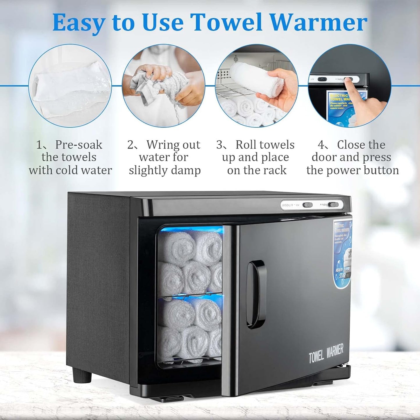 Towel Warmer Cabinet - 23L LED Hot Towel Heater for Spa & Salon | Quick Heating, Black Finish