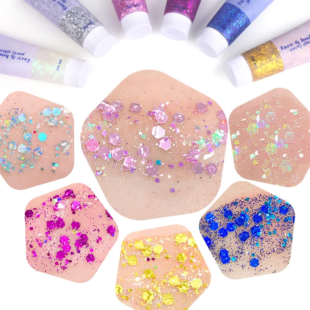 Purple and Gold Face and Body Glitter Set - Sparkly Chunky Makeup for Mardi Gras | Festival Accessories for Women and Kids
