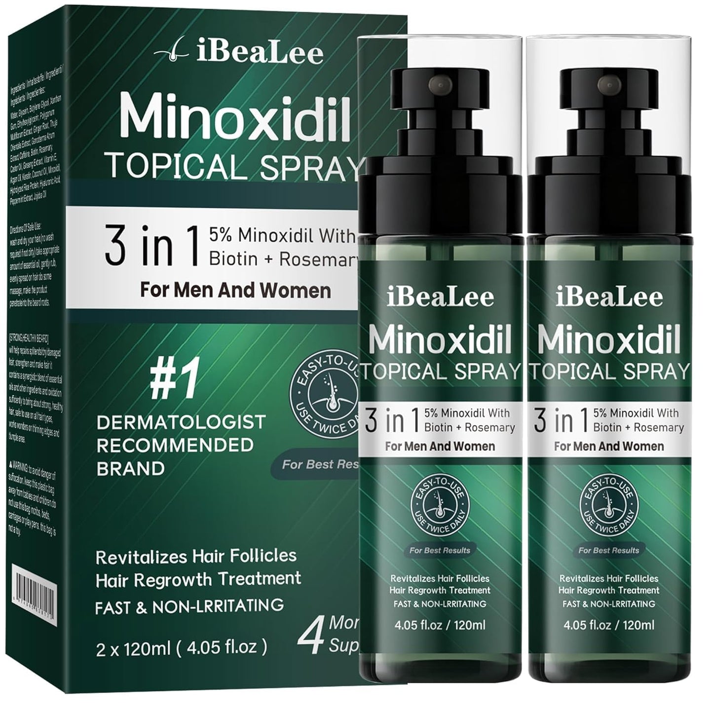 Minoxidil Hair Growth Treatment for Men & Women - Biotin & Rosemary Beard Growth Serum | 5% Strength