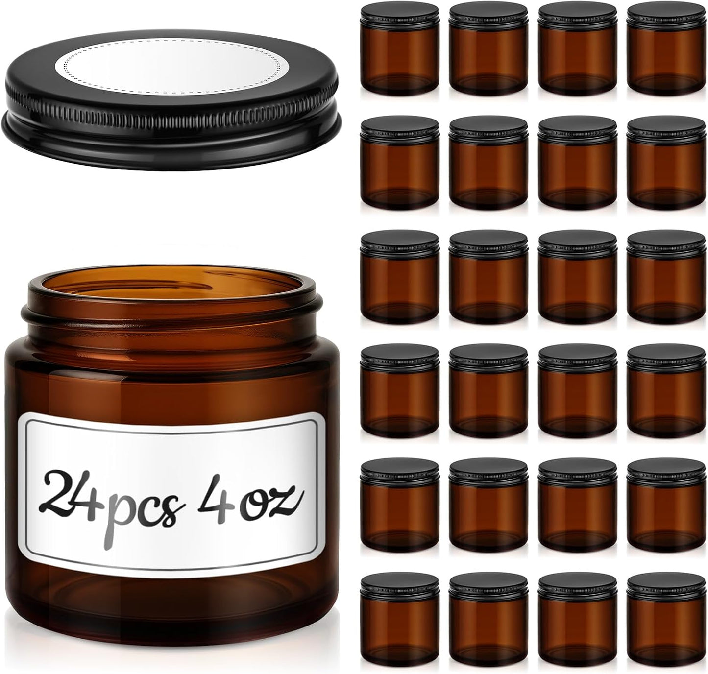 Amber Glass Jars - 2 oz Leakproof Containers with Black Lids | 36 Pack for Lotions, Powders & Candle Making