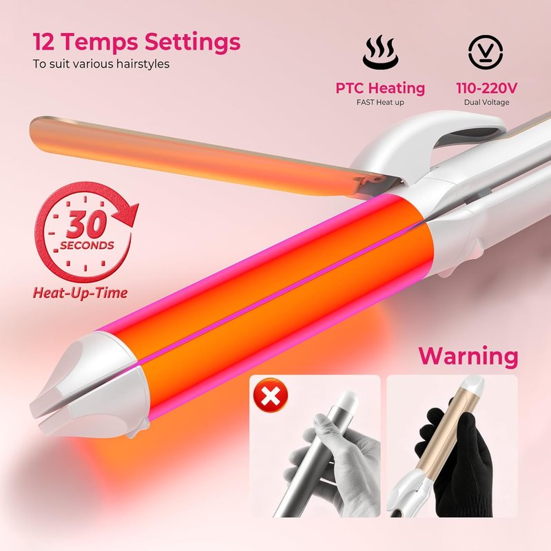 Dual Voltage Curling Iron - 2 in 1 Curling & Straightening Wand | 1.25 Inch Ceramic, Adjustable Temperature, Off-White