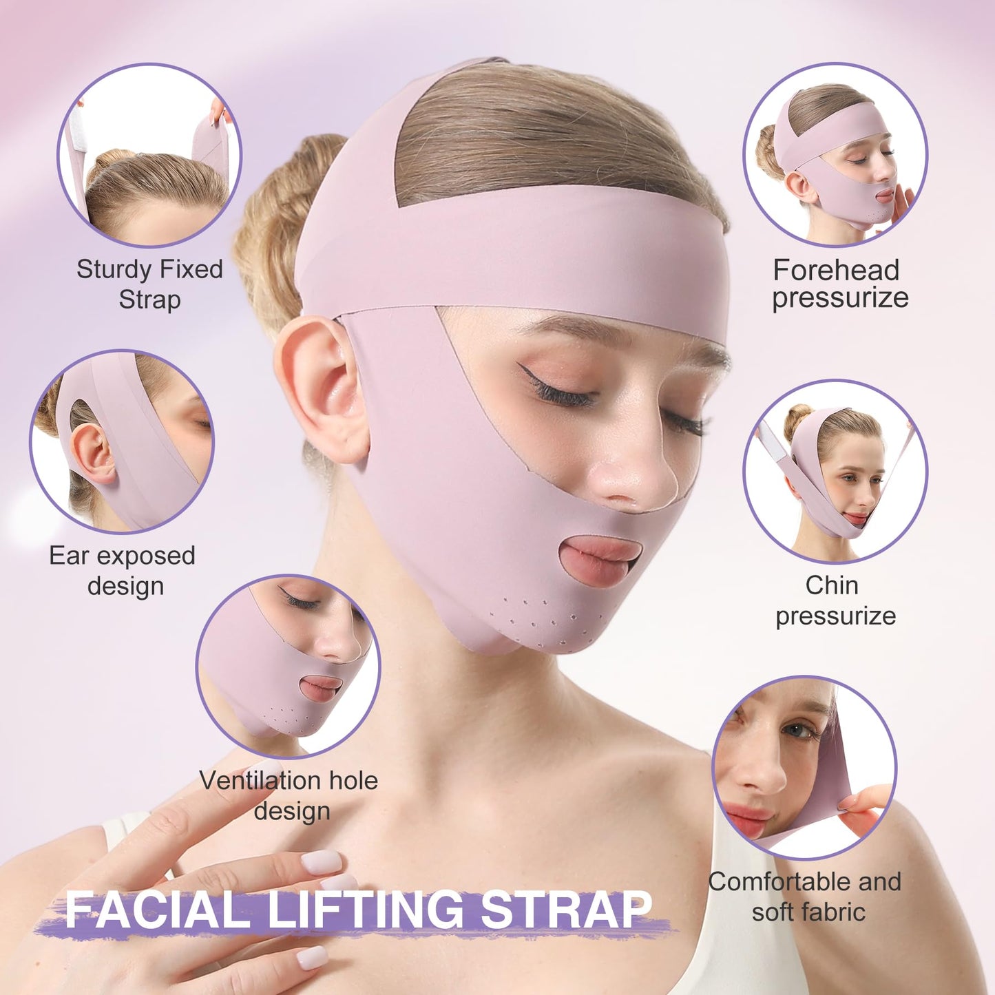 Face Lift Belt Forehead Lift Band, Breathable Comfort Pressure Forehead Bandage Chin Up Face Lifting Vshaped Strap