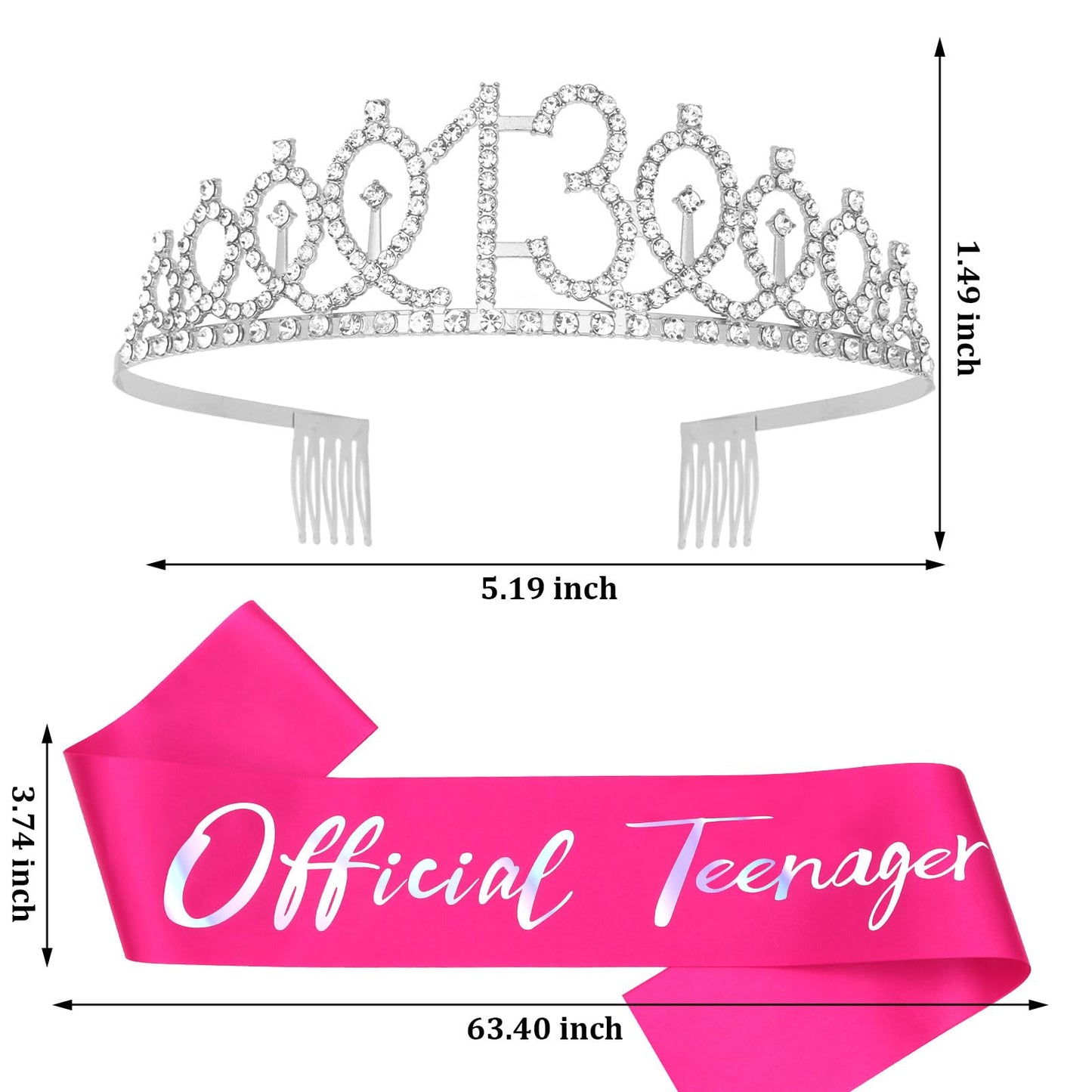 Semato 13th Birthday Decorations for Girls Hot Pink 13th Birthday Sash and Tiara Kit Gifts for Girls