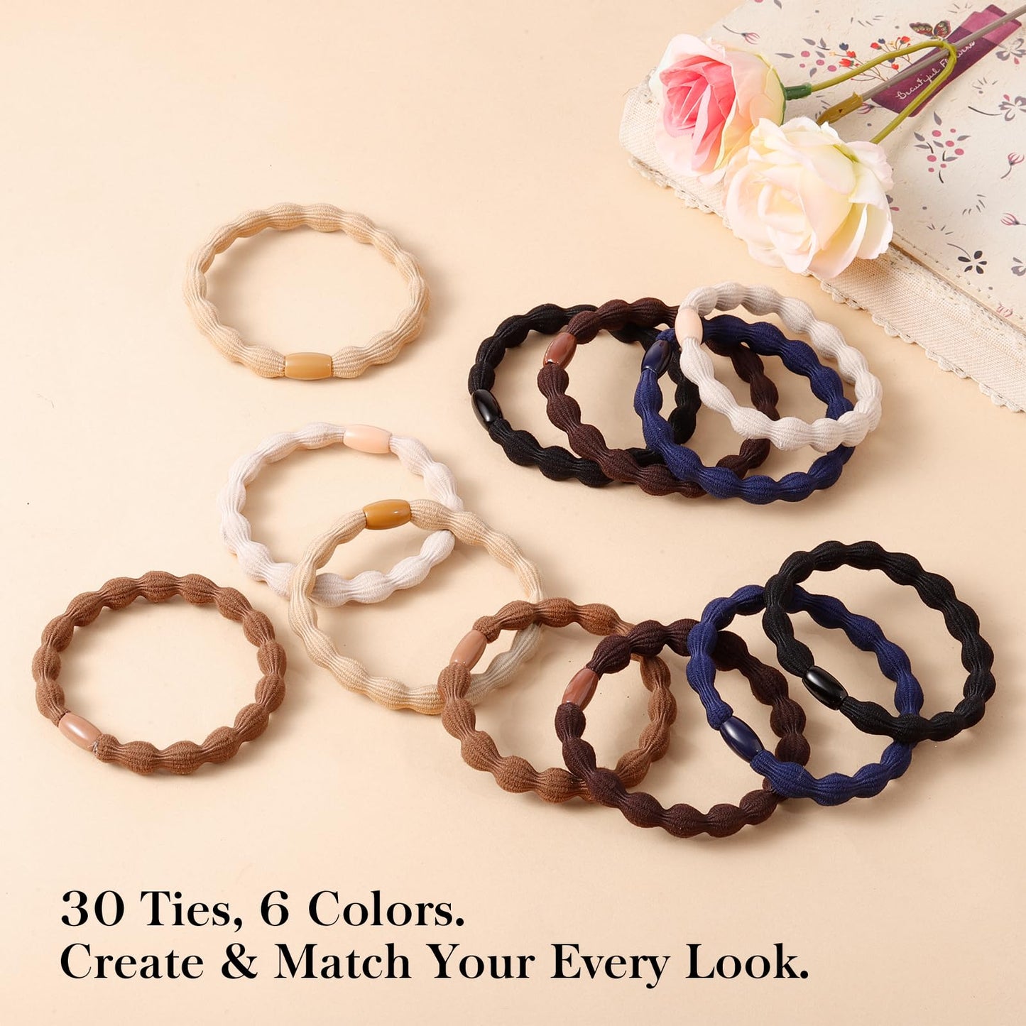CZZXI - 30Ct Large Hair Ties & Ponytail Holders for Thick Hair (2.2" x 0.32"), 3X Strong Hair Ties, All-Day Comfort, Hair Accessories for Women & Men
