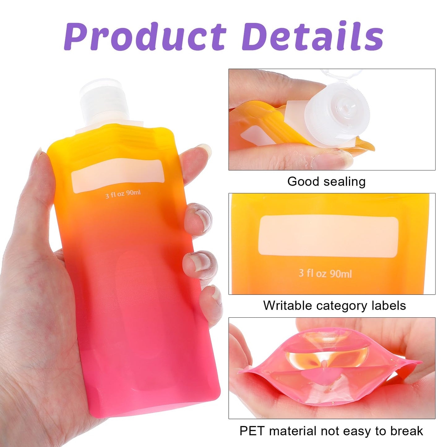 Quilax 6PCS Reusable Squeeze Pouches for Liquids, Travel Pouches for Toiletries, Travel Size Toiletries Cosmetic Containers for Shampoo