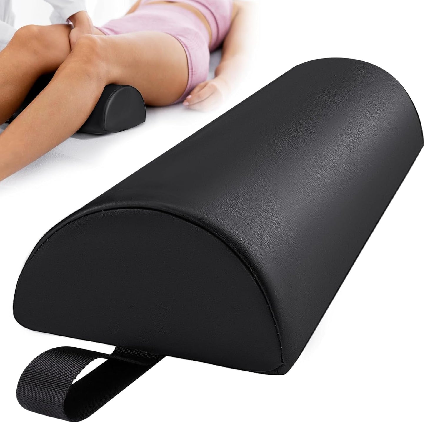 Half Round Massage Table Bolster Pillow - PU Leather Neck & Knee Pain Relief | 17 x 6 x 4 in