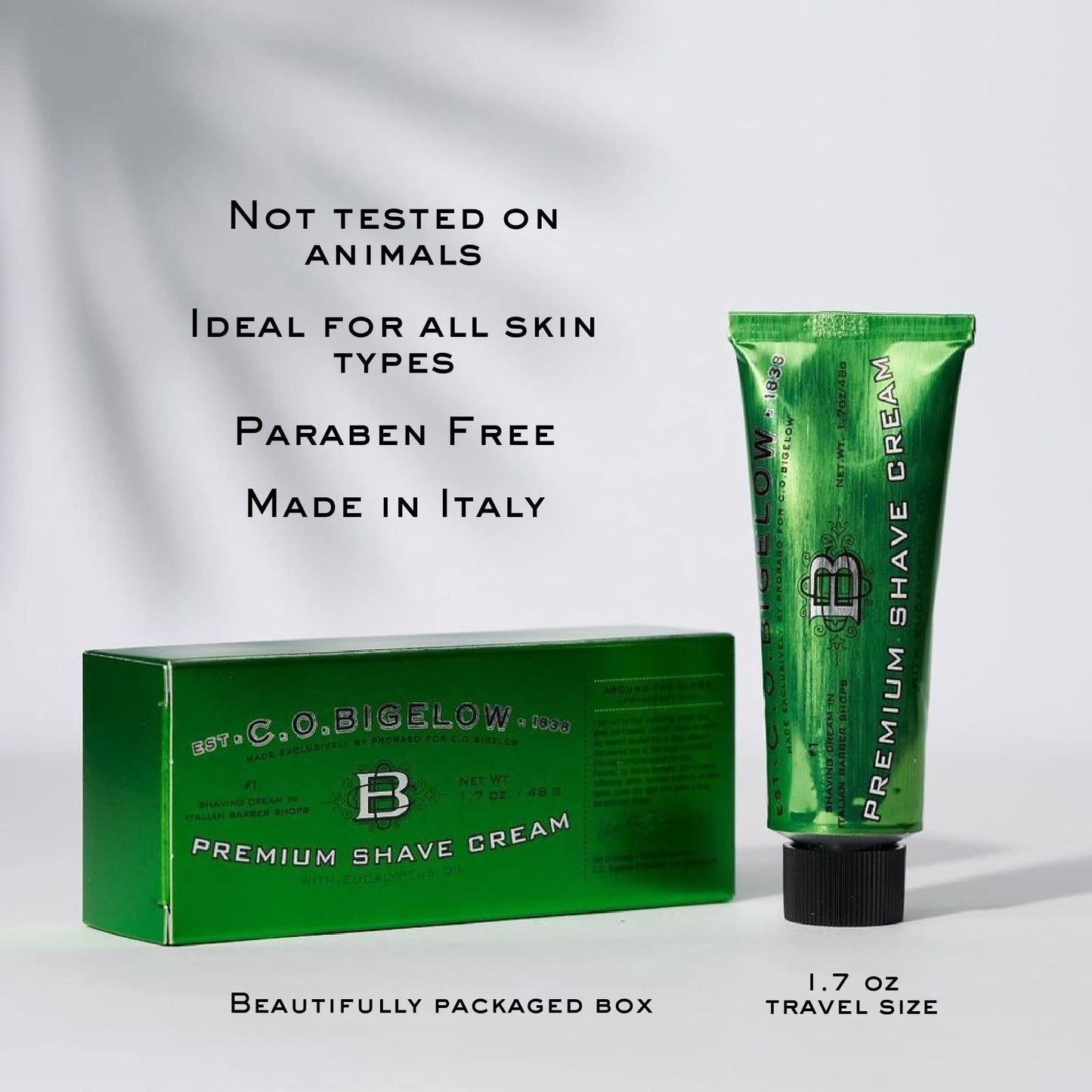 C.O. Bigelow Travel Shaving Cream for Men, Moisturizing Shave Cream with Eucalyptus and Coconut Oil, Shaving Cream Mens Skin Care and Travel Size Toiletries, 1.7oz, Pack of 1