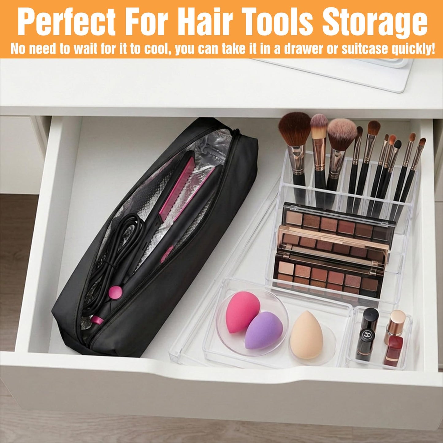 Amabro Heat-Resistant Travel Curling Iron Storage Bag Organizer Case Pouch