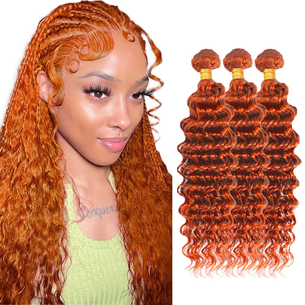 Ginger Bundles Human Hair 350 Deep Wave Bundles 16 16 16 inch Ginger Orange Deep Wave Bundle Human Hair Extensions