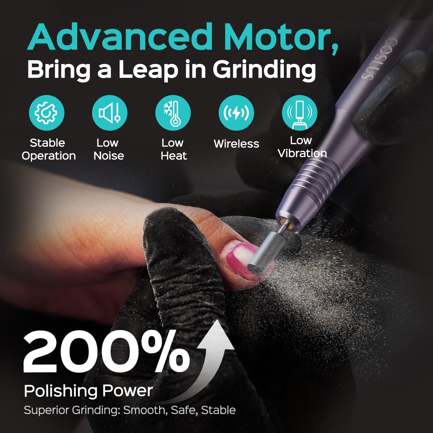 COSLUS C51 Cordless Nail Drill Electric File: Professional for Acrylic Gel Dip Powder Nails, Portable All-in-One Nail Drill Machine Kit for Manicure & Pedicure, with LED Screen & 25 Speeds, Purple