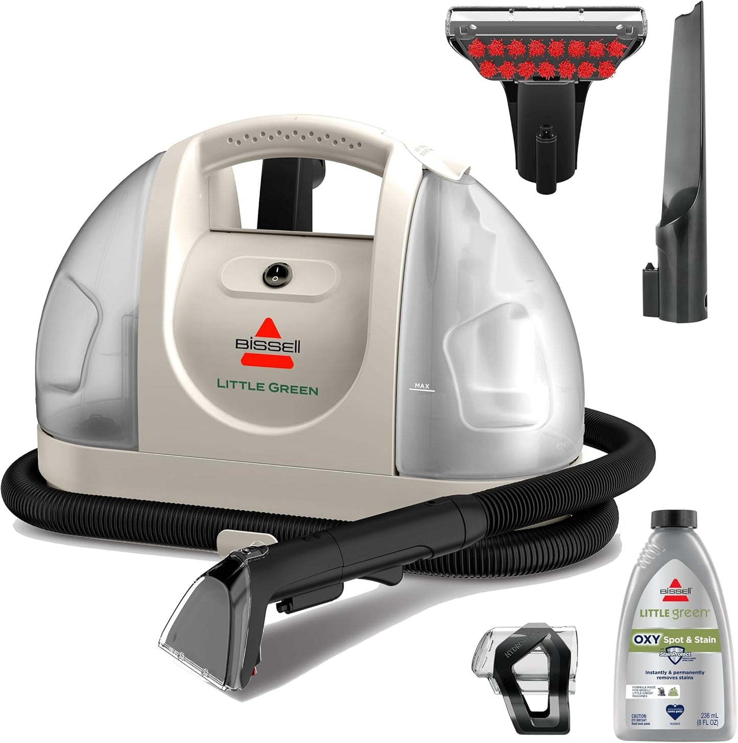 BISSELL Little Green Mini Portable Carpet Cleaner - HydroRinse Self-Cleaning Tool | Tea Green, 4" Tough Stain Tool