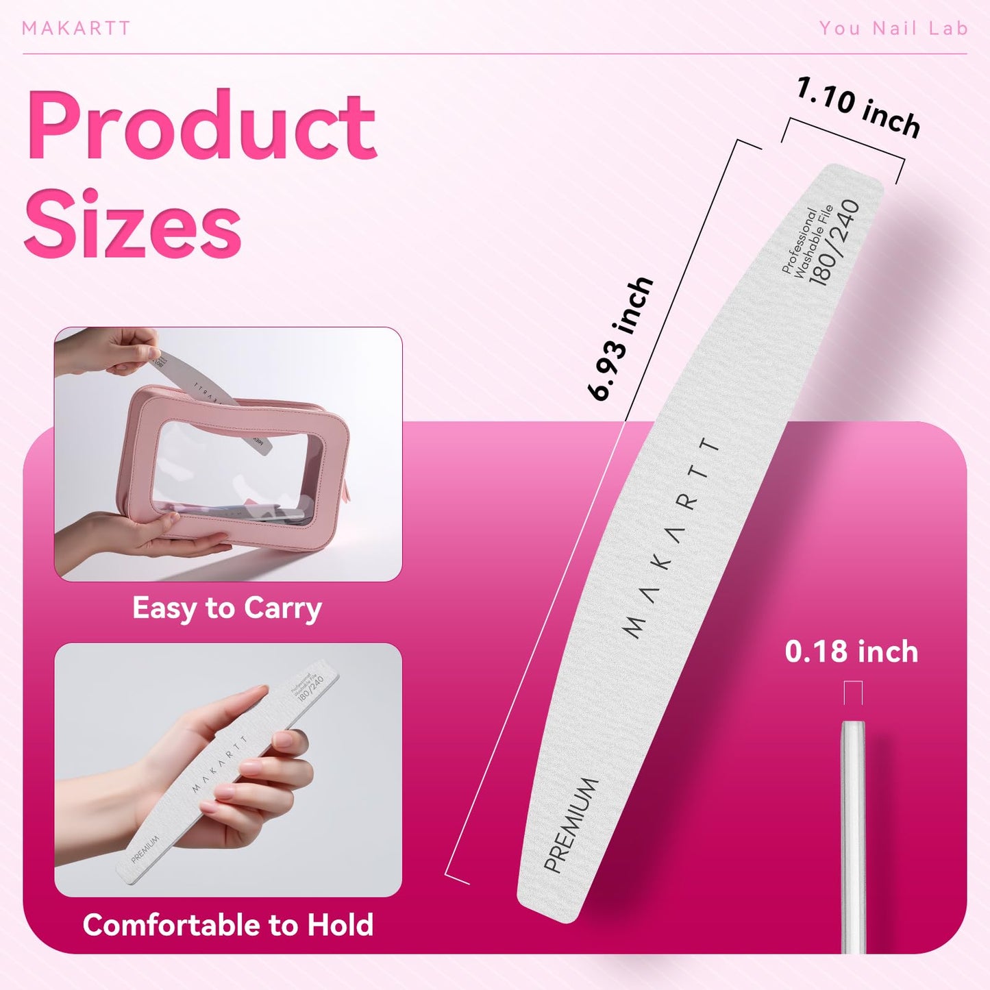 Makartt Nail Files: 180/240 Grit Emery Boards for Nails, 10pcs Professional Dual-Sided Fingernail Files for Natural Nails Prep & Buffing, Reusable Nail Care Manicure Set for Salon & Home Use