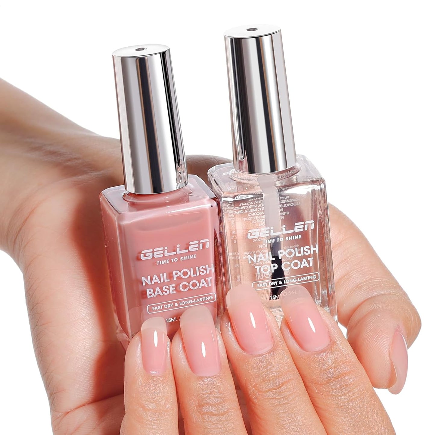 Clear Nail Polish Base & Top Coat - Strengthen Thin Damaged Nails | Quick Dry, No Wipe, Toxin Free