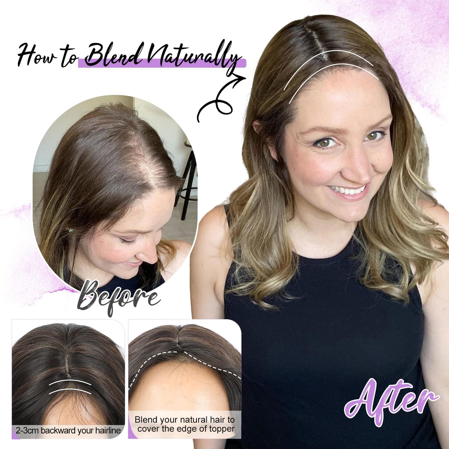 Fine Plus 18 Inch Hair Topper for Women with Thinning Hair, Synthetic Clip-in Hair Topper with Natural Body Wavy Texture Covers Gray Roots and Adds Volume Perfect for Daily Wear Parties and Vacation