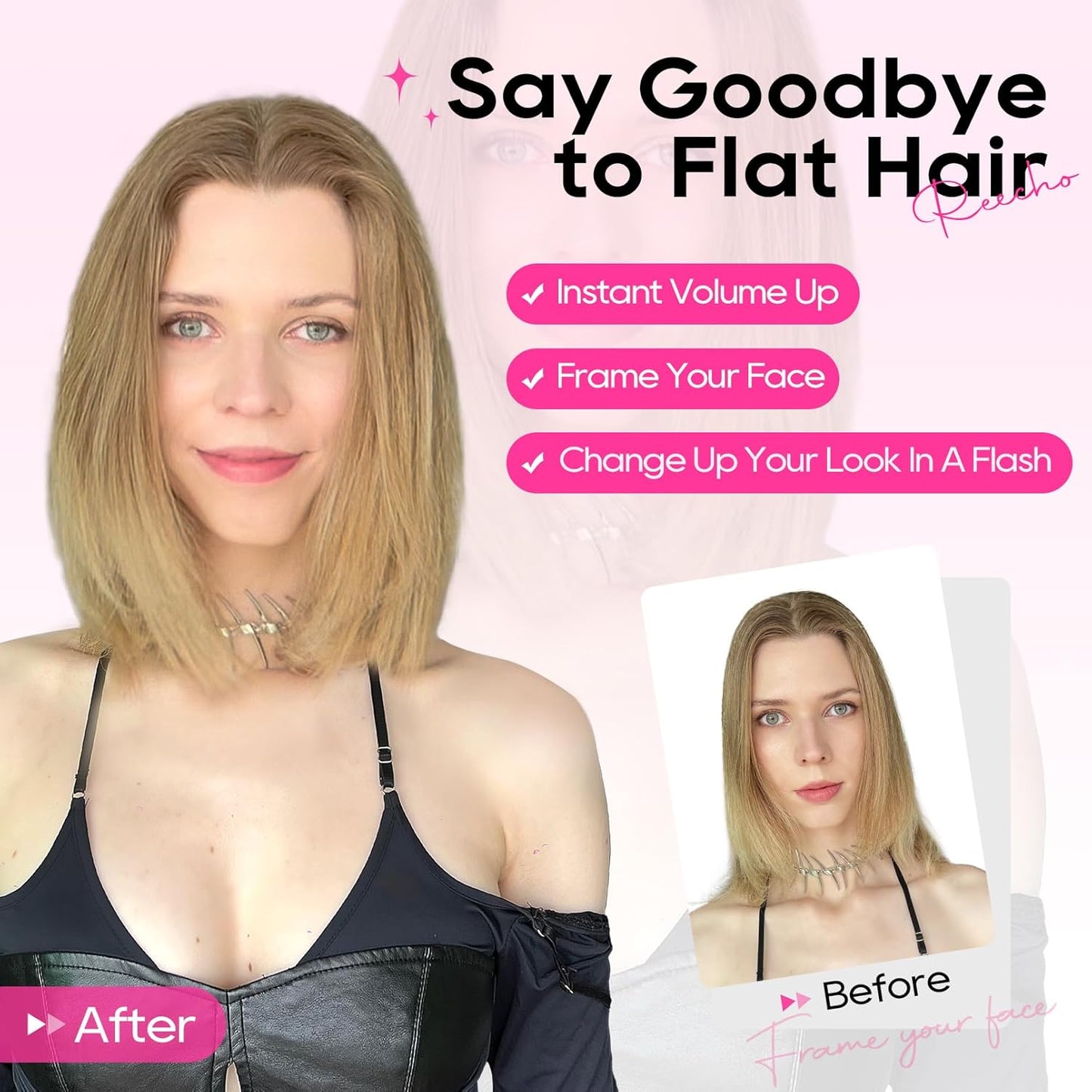 REECHO Clip In Hair Volumizer - 12 Inch Thick Hairpieces for Extra Volume | Platinum Blonde