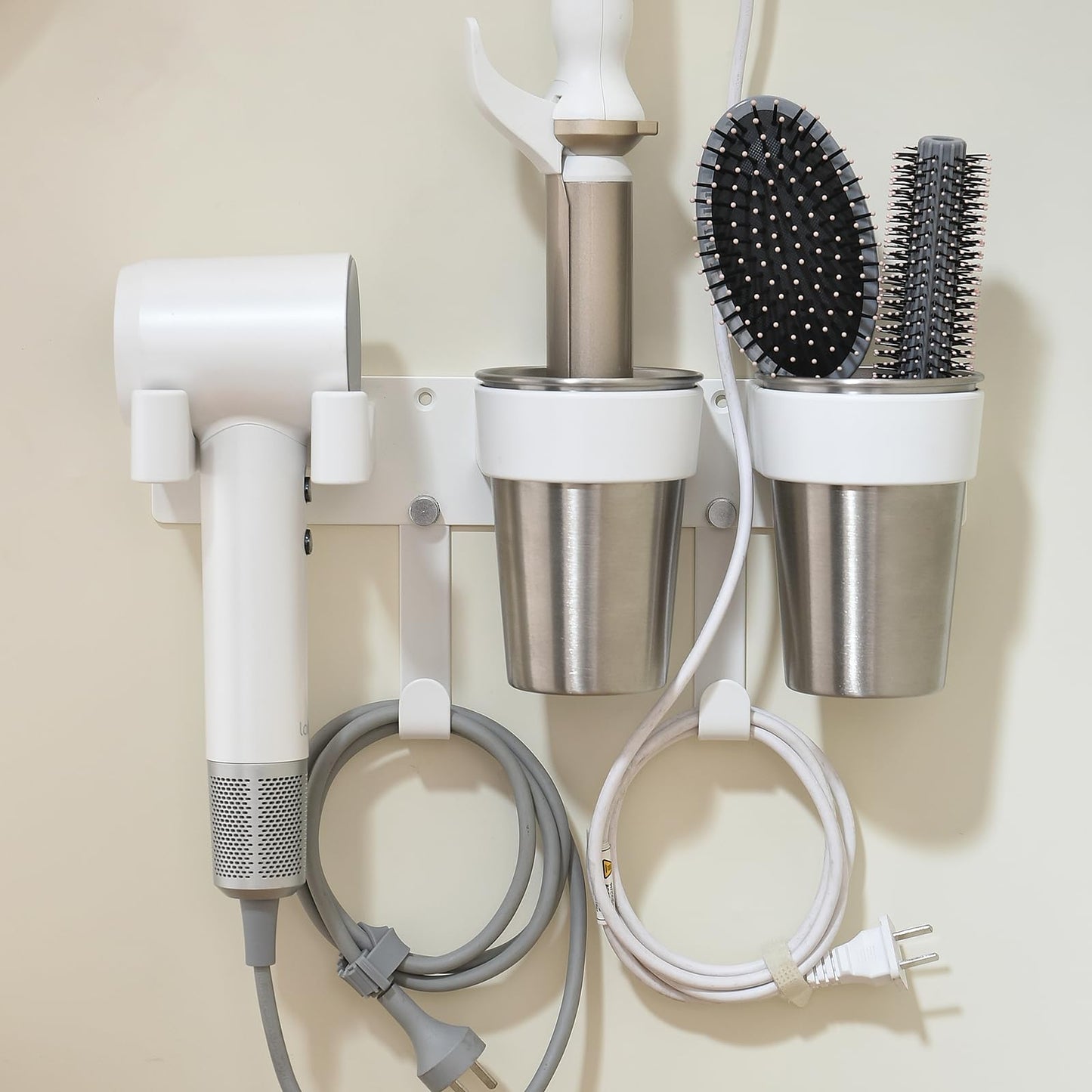 HAVICATO 3-in-1 Hair Tool Organzier, Hair Hot Tools Wall Holder, Hair Dryer Curling Iron Holder with Cord Keeper, Hair Dryer Holder for Vanity Bathroom Powder Room