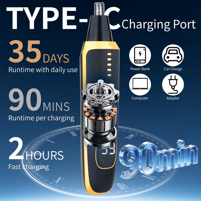 Mendaping LED Display Ear and Nose Hair Trimmer Clipper for Women Men,2026 Rechargeable 2 in 1 Painless Eyebrow & Facial Hair Trimmer with Powerful Motor and Dual-Edge Blades Easy Cleansing