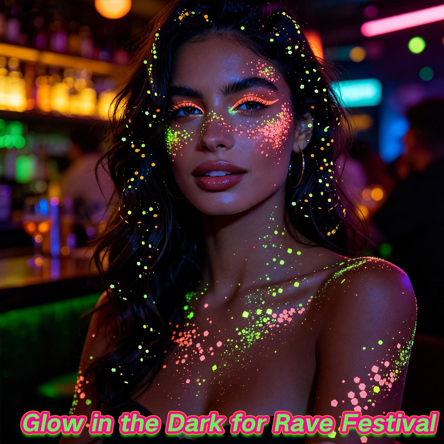 Paminify 4 PCS Glow Face Body Glitter Gel,Rave Accessories Outfits for Women,Glow in the Dark Neon Hair Glitter for Kids,Halloween Carnival Festival Essentials UV Black Light