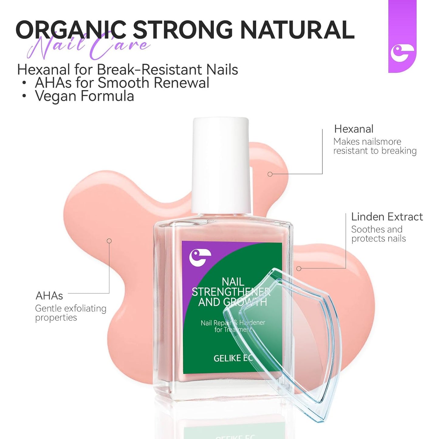 Protein Nail Strengthener - 6 in 1 Natural Hardener for Weak Nails | Nude Blush Gelike 15ml