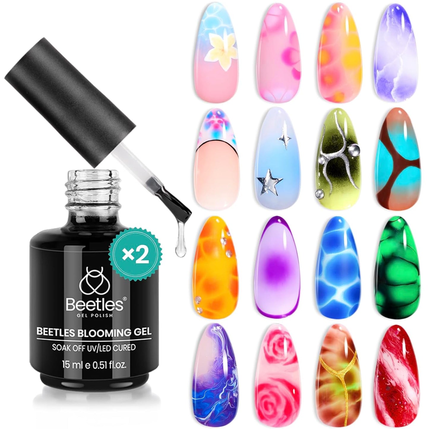Beetles Blooming Gel - 15ml Clear UV LED Nail Polish for Marble Floral Design | Soak Off DIY Manicure