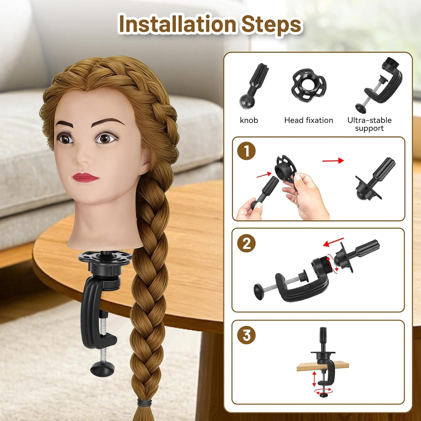 Mannequin Head - 90% Human Hair Styling Head for Cosmetology | 26"-28" Hairdressing Training Doll with Clamp & Styling Set