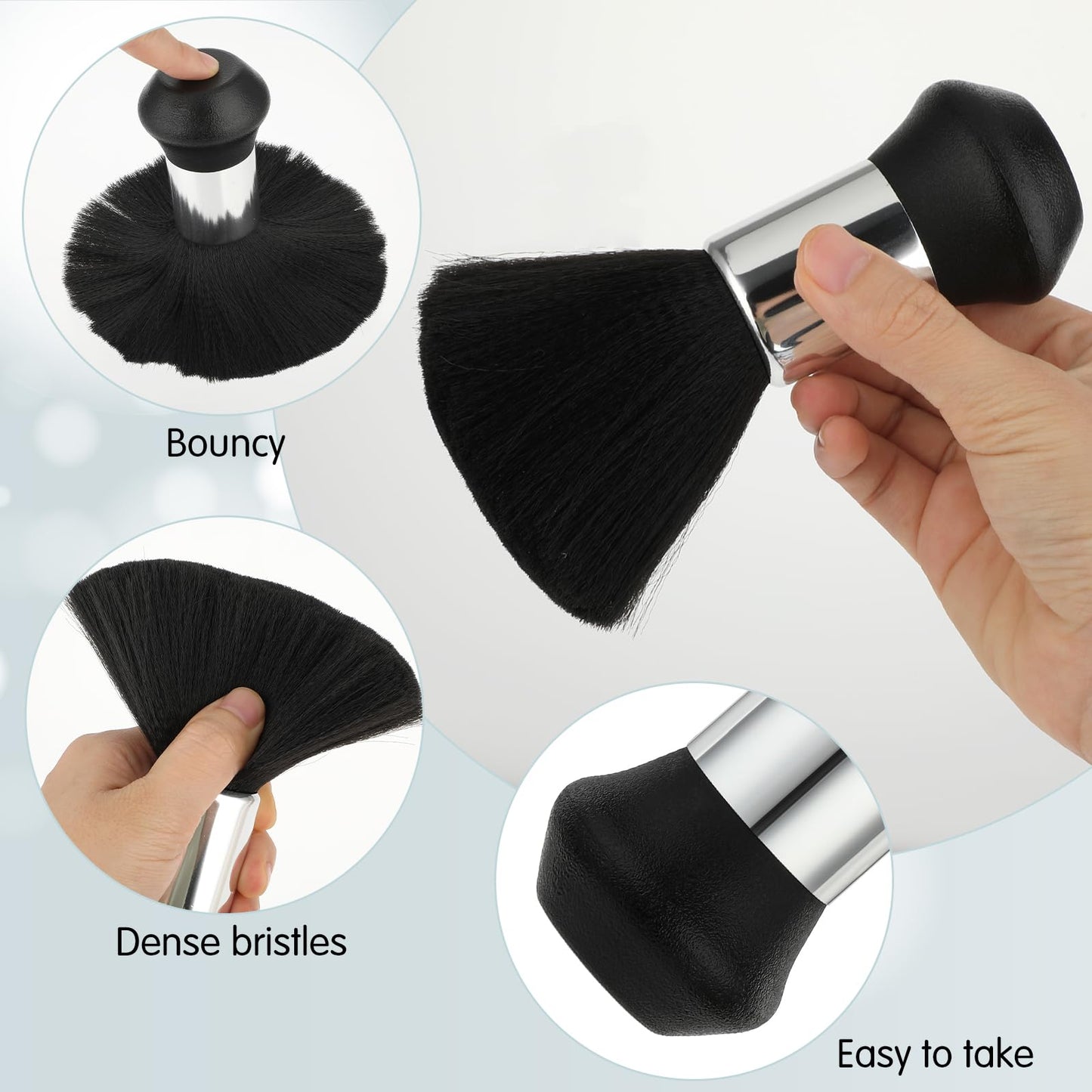 Large Barber Neck Duster Black Neck Duster Brush Soft Barber Neck Face Cleaning Hairbrush Hair Cutting Barber Brush Neck Duster with Plastic Handle Grip for Sweeping Hair Around Face