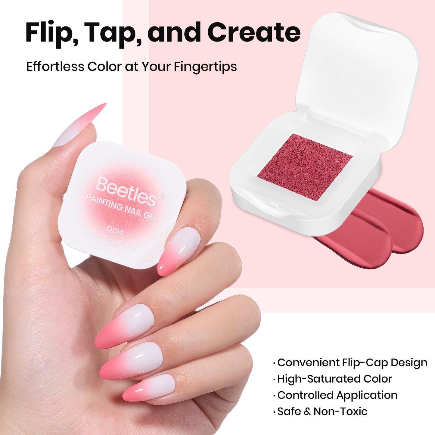 Beetles 150Pcs Soft Nail Sponges for Ombre, White Nail Sponge with Grabbing Pen, Pink Pat Painting Gel Polish Kit for Gradient Ombre Blush Chrome Design Nails Art Tools, Home DIY Salon Manicure